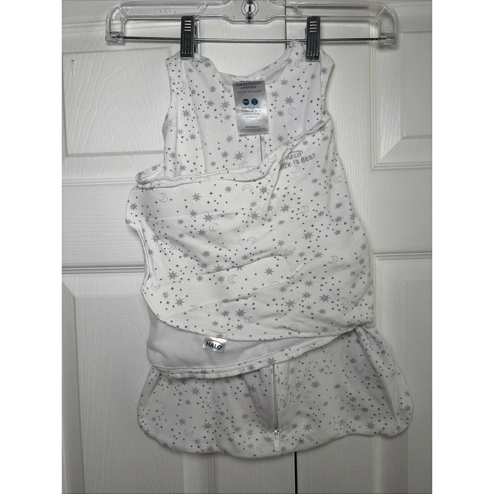 HALO SleepSack Swaddle Newborn‎ Size NB White Gray Moon Star Cotton Sleep Bag